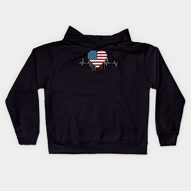 4th of July American flag heartbeat Kids Hoodie by FabulousDesigns